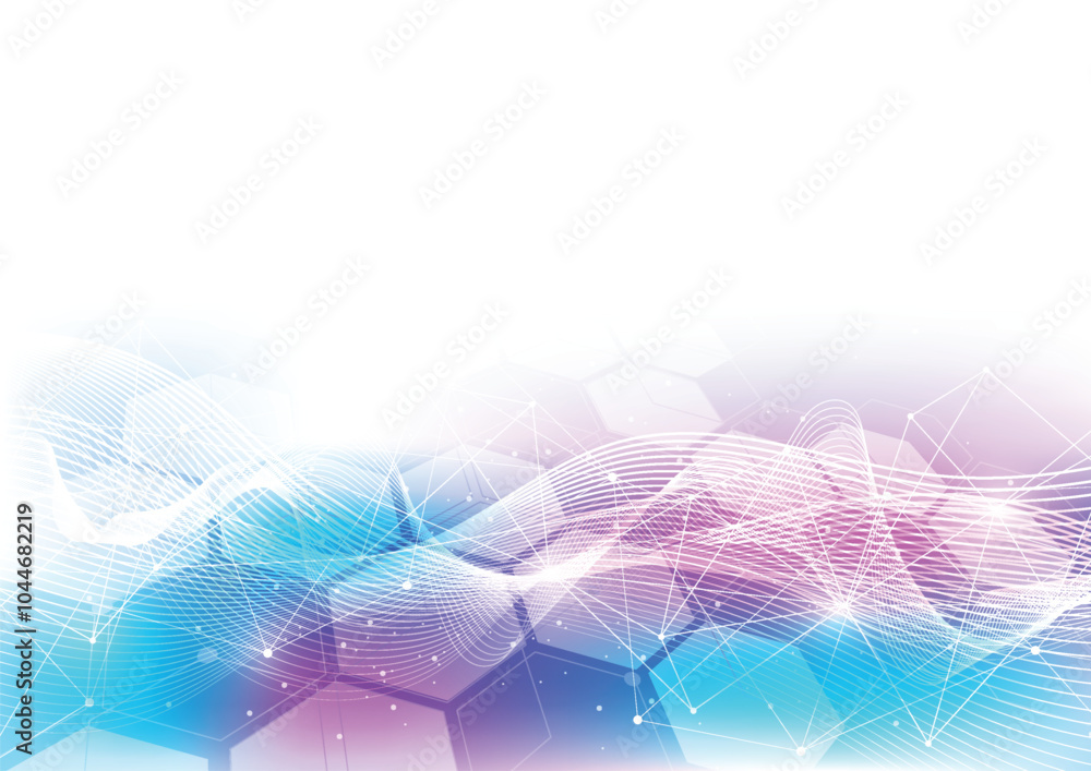 Poster abstract technology hexagons pattern background for network connection concept with mesh dots and li