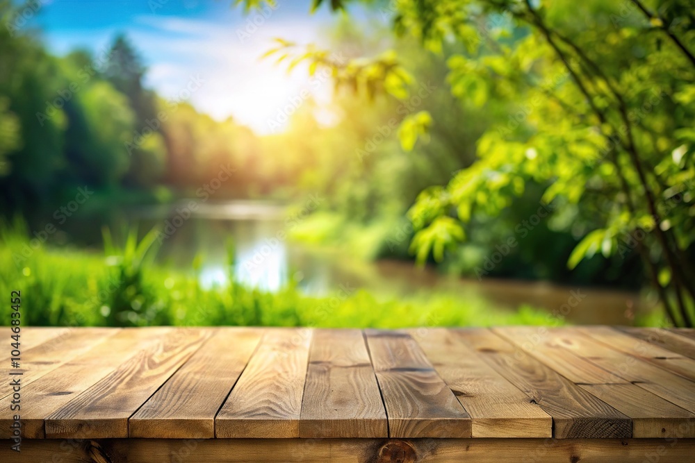Poster table top view of blurred nature background with forced perspective