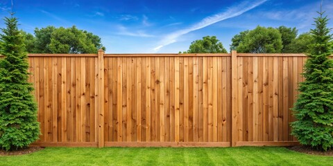 Tall cedar privacy fence enveloping the backyard Close-Up