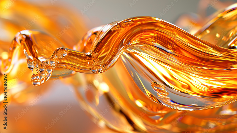 Poster flowing waves of orange and gold create mesmerizing patterns in a transparent expanse