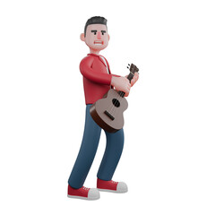 3D Cartoon Singing Personality. A male singer is standing while strumming a guitar. Vocal Talent