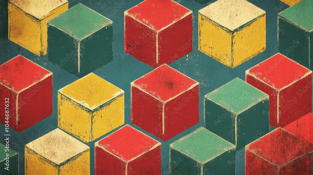 Poster retro high contrast pattern with colorful cubes