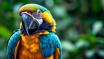Obraz premium Macaw, The Blue and Gold Macaw: A Close-up Portrait of a Vibrant and Beautiful Tropical Bird