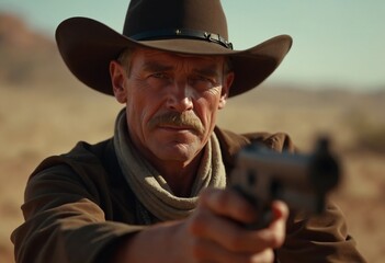 Close up portrait of a Dangerous cowboy western movie personage