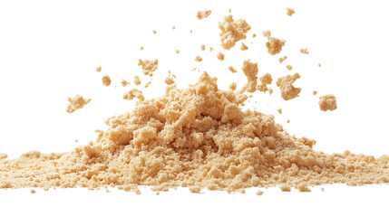 Pile cake crumbs, cookie flying isolated on a white background