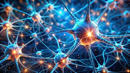 Technological revolution illustration with extreme close-up of neural nexus