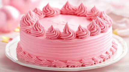 Pink birthday cake with candles 3d render icon isolated white background