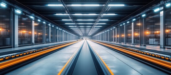 Obraz premium Futuristic Underground Tunnel with Bright Lights and Symmetrical Design in Modern Urban Setting