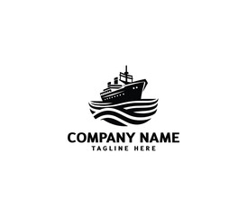 Vector ship logo design. Ship with waves element logo. Cruise ship logo. Modern ship logo with waves