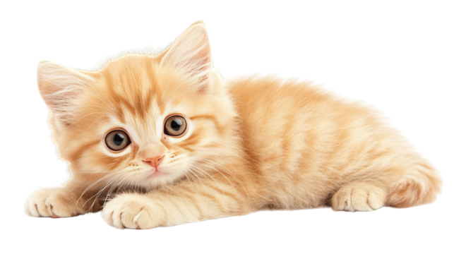 Adorable kitten relaxes on a vibrant and colorful background, study in purple hues