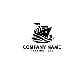 Fototapeta premium Vector ship logo design. Ship with waves element logo. Cruise ship logo. Modern ship logo with waves