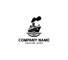 Vector ship logo design. Ship with waves element logo. Cruise ship logo. Modern ship logo with waves