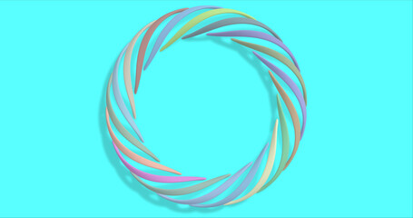 Intertwined stripes in the shape of a torus, in multi-colored colors. Neon hoop inside. Vector illustration.
