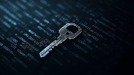 Secure Encryption Key Symbol Surrounded by Binary Codes