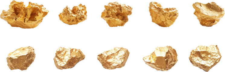 Fototapeta premium Five gold nuggets, white background