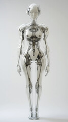 Fototapeta premium A woman robot with a robotic body and a gun in her hand