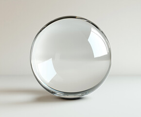 A clear glass ball sits on a white background