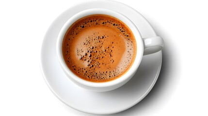 Fototapeta premium A steaming cup of coffee on a white saucer, radiating warmth and comfort.