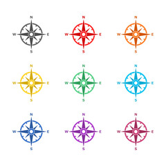 Obraz premium Multi color compass symbol icon isolated on white background. Set icons colorful