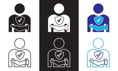 Insurance solid web and editable stroke icon set.  isolated on white and black background. Vector illustration. EPs 10