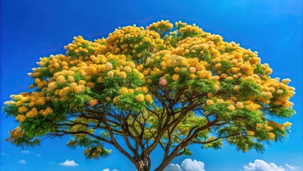 Obraz premium Silhouette of flowering Tecomella Undulata Rohida tree against blue sky