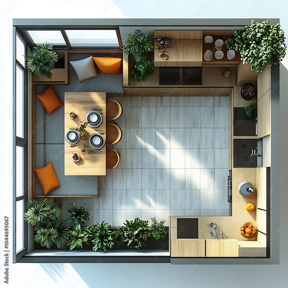 Poster 3d topdown view of small dining room featuring a compact table and simple decor with an organized fl