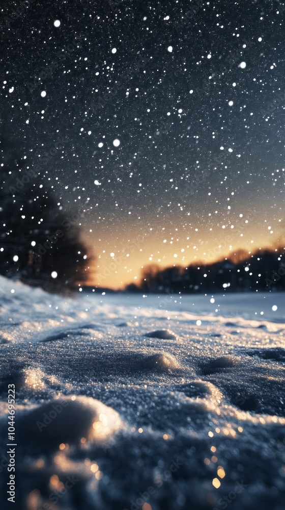 Poster a snowy landscape with a tree in the background