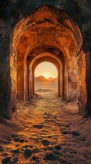 Golden Hour in the Desert: A View Through Ancient Arches