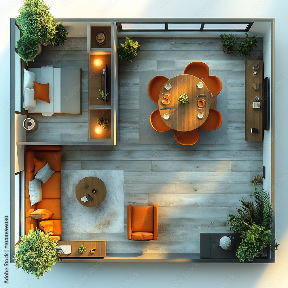 Poster 3d topdown view of small dining room featuring a compact table with practical seating and a wellarra