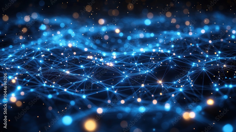 Aufkleber abstract digital network with glowing connections and particles.