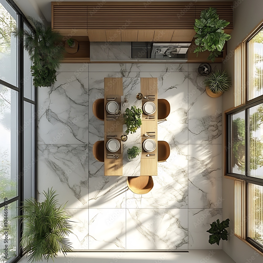 Poster 3d topdown view of small dining room featuring a compact table with practical seating and a wellarra