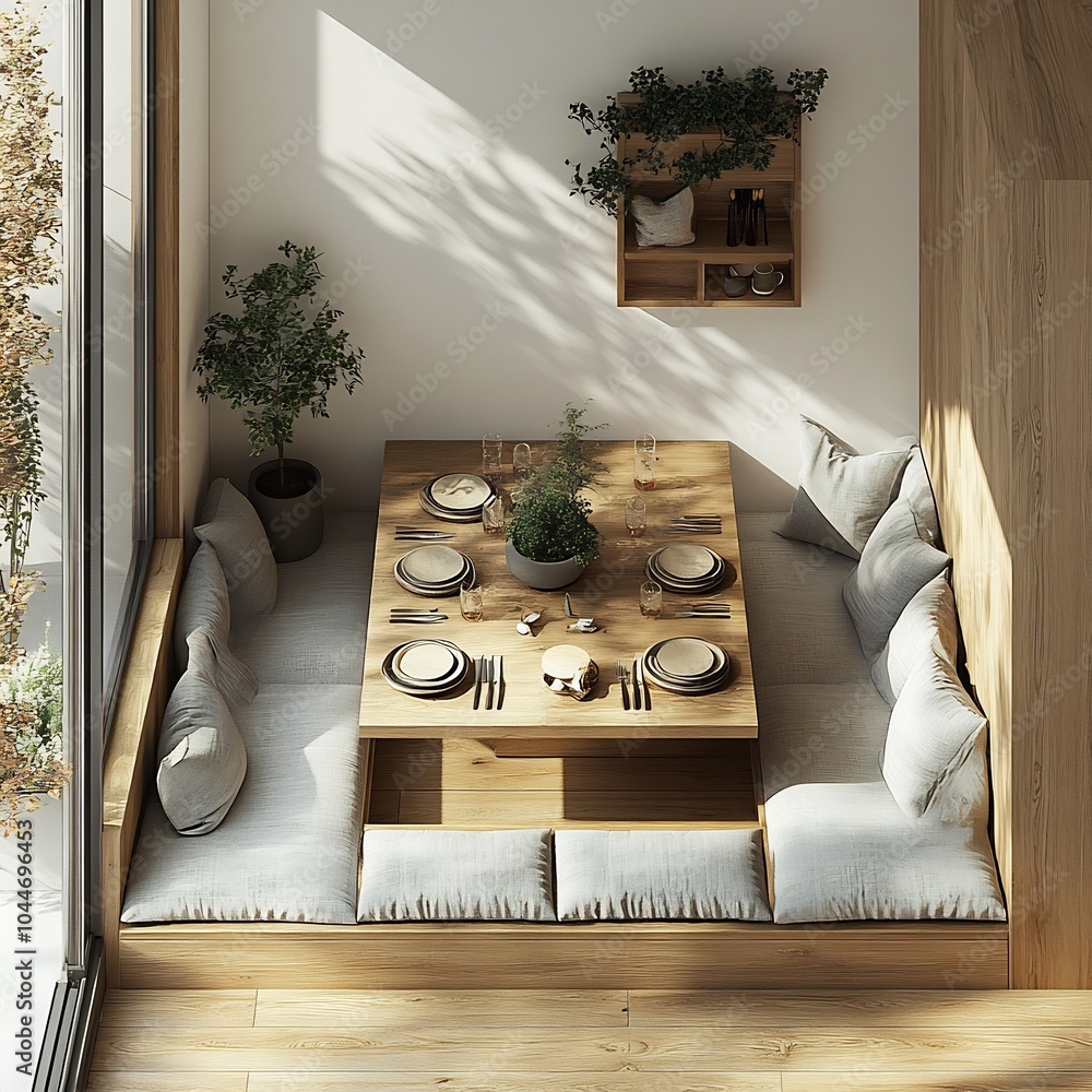 Poster 3d topdown view of small dining room featuring a compact table with practical seating and a wellarra