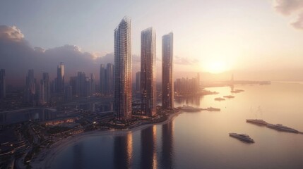 Fototapeta premium Modern City Skyline with Rising Buildings at Sunset