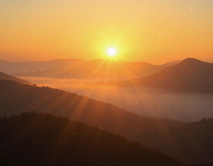 Golden Sunrise Over Mountains.