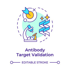 Antibody target validation multi color concept icon. Antibody discovery stage. Laboratory research. Round shape line illustration. Abstract idea. Graphic design. Easy to use in article