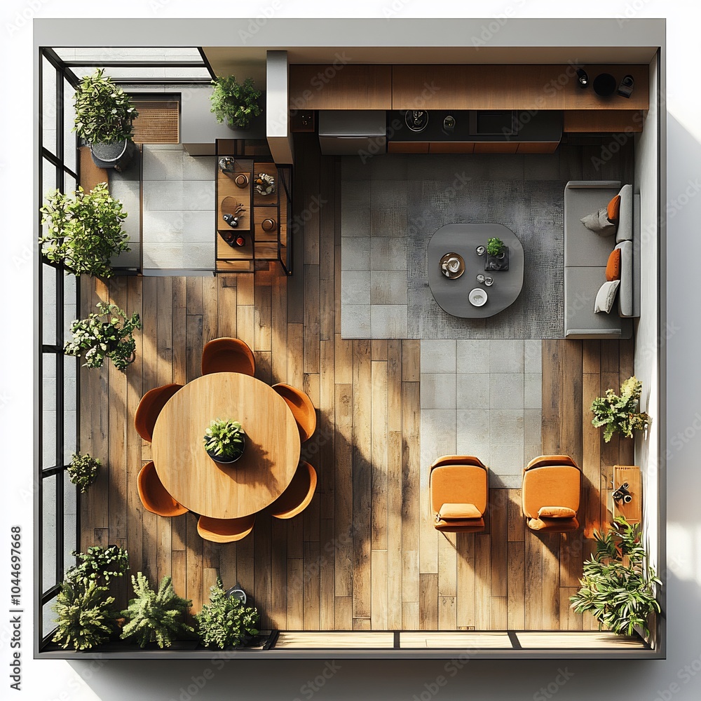 Poster 3d topdown view of small dining room with a compact table streamlined chairs and a functional floor 