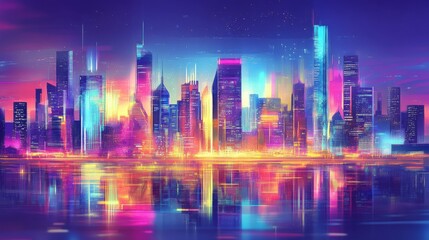 Obraz premium Vibrant City Skyline with Clean Lines and Colors