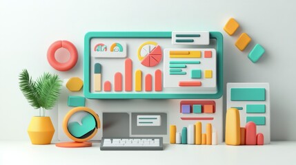 Modern 3D Technology Elements with Soft Light