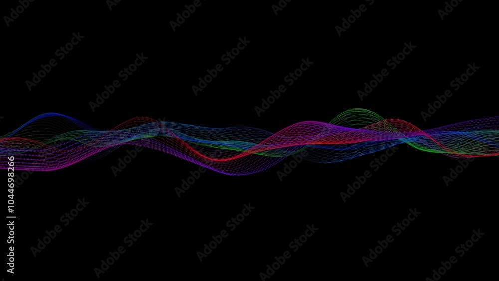 Poster colorful abstract wave pattern on black background, background particle line wave