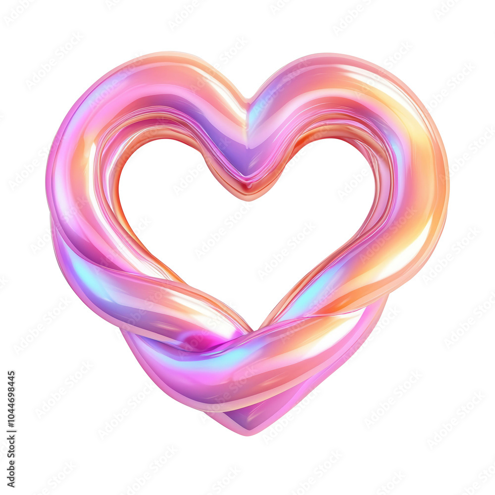 Aufkleber 3d iridescent heart shape created with a twisted ribbon-like structure, featuring a smooth and refle