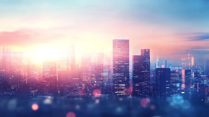 Obraz premium Vibrant Evening Skyline with Blurred Light Effects