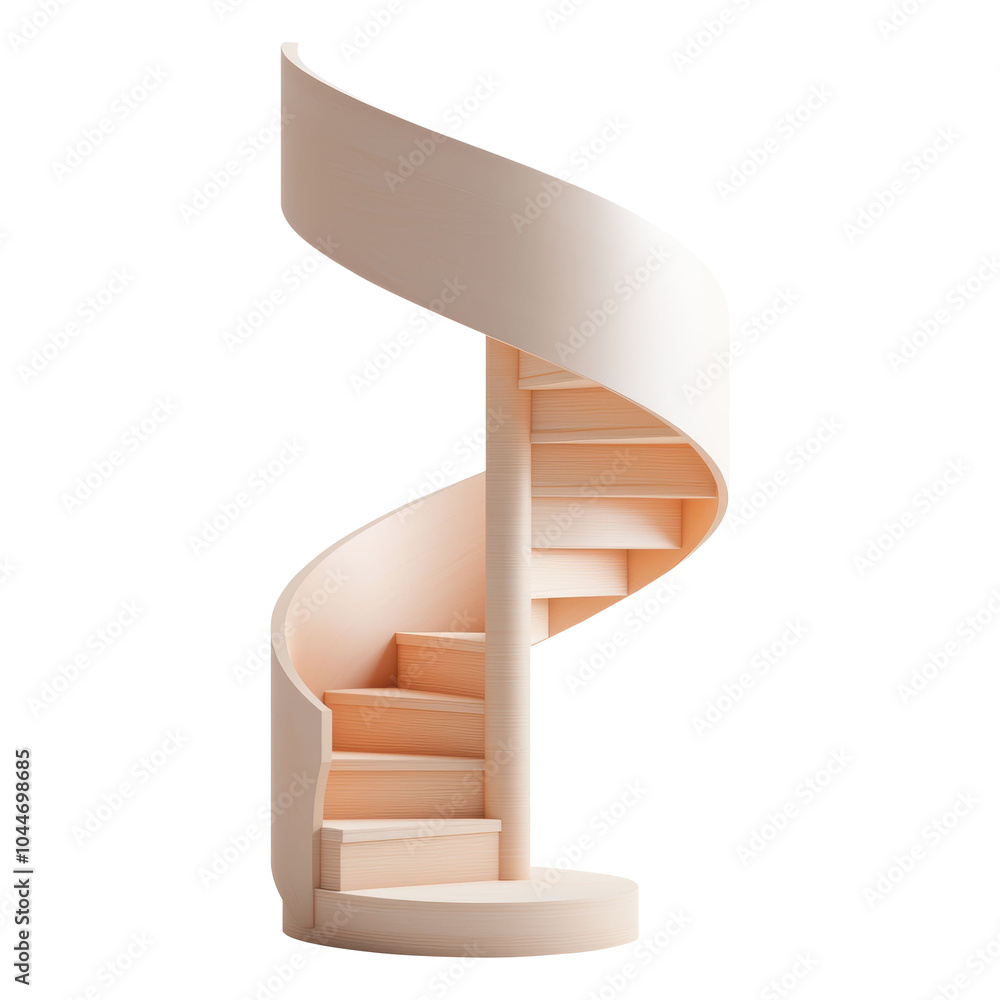 Poster 3d spiral staircase with a wooden texture, designed to showcase an elegant and modern architectural 