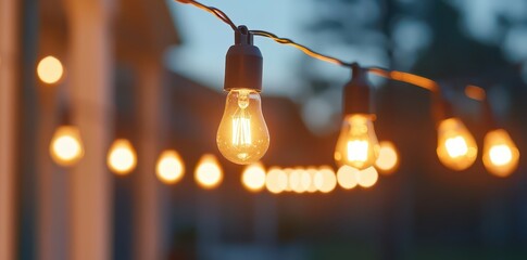 Cozy backyard event illuminated by festive battery-powered string lights, creating a warm and inviting atmosphere.