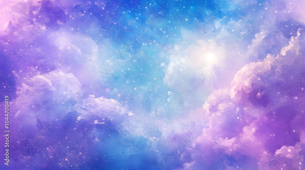 Wall mural beautiful fantasy starry night sky, blue and purple colorful, galaxy and aurora 4k wallpaper. cosmic