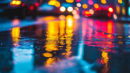 Vibrant Nightscape with Neon Lighting Reflections