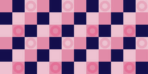 Seamless pink and dark blue checkered pattern with circle shape
