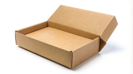 Thin opened kraft paper courier box on white background