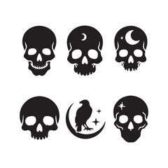 Set of skull silhouettes vector illustration