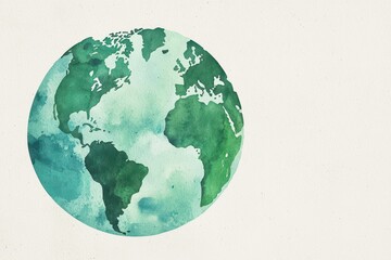Fototapeta premium Soft Watercolor Earth: Vivid Greens and Blues Blending Harmoniously in a Serene Landscape