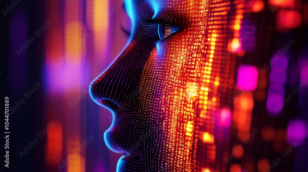 Poster A close-up of an abstract digital art piece featuring colorful pixelated patterns and lines, representing the visual elements in stock market charts or graphs on a computer screen